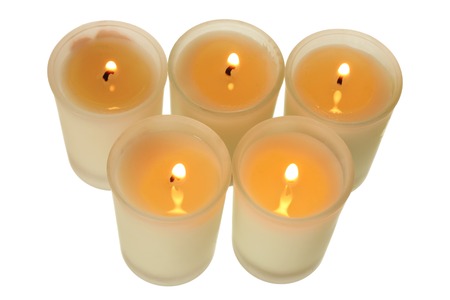 Candles in Glasses on White Backgroundの写真素材