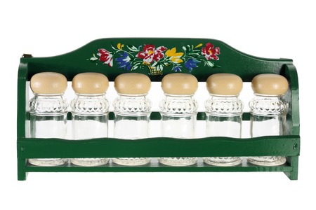 Spice Bottles on White Backgroundの写真素材