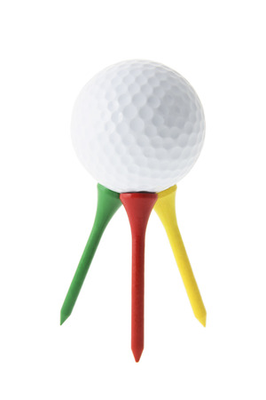 Golf Ball on Golf Tees on White Backgroundの写真素材