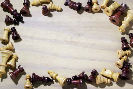 Chess Pieces on Wooden Backgroundの写真素材