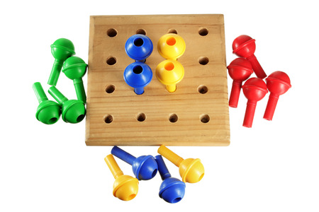 Peg Board Game on White Backgroundの写真素材