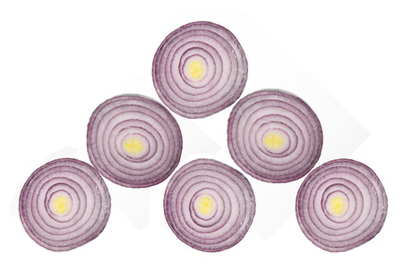 Slices of Red Onion on Isolated White Backgroundの写真素材