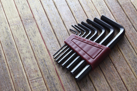 Allen Keys on Wooden Backgroundの写真素材