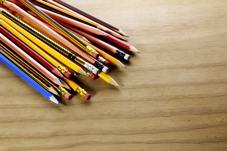 Pencils on Wooden Backgroundの写真素材