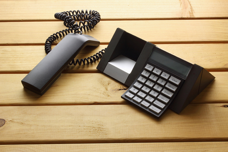 Telephone on Wooden Backgroundの写真素材