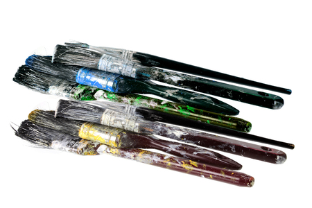 Old Paint Brushes on White Backgroundの写真素材