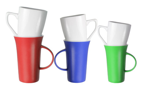 Stacks of Cups on White Backgroundの写真素材