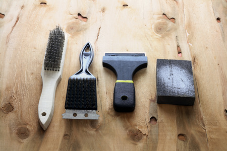 Sanding Tools on Wooden Backgroundの写真素材