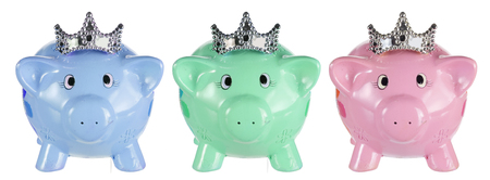 Piggybanks with Crowns on White Backgroundの写真素材