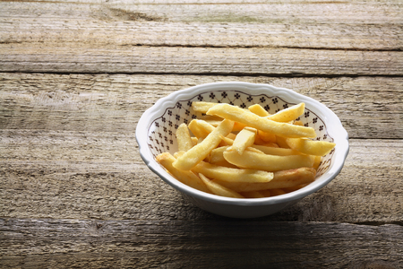 French Fries on Wooden Backgroundの写真素材