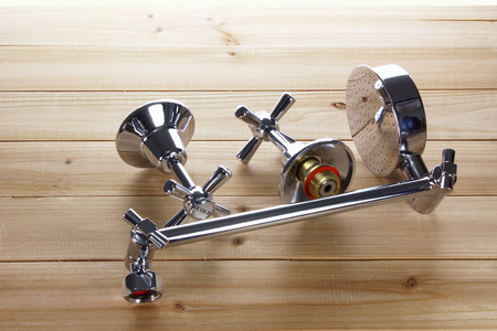 Taps and Shower Head on White Backgroundの写真素材