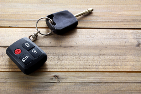 Car Key on Wooden Backgroundの写真素材