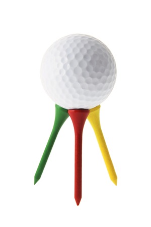 Golf Ball on Tees on White Backgroundの写真素材