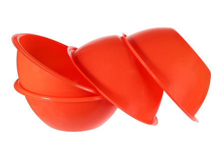 Plastic Bowls on White Backgroundの写真素材