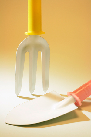 Gardening Tools on Yellow Backgroundの写真素材