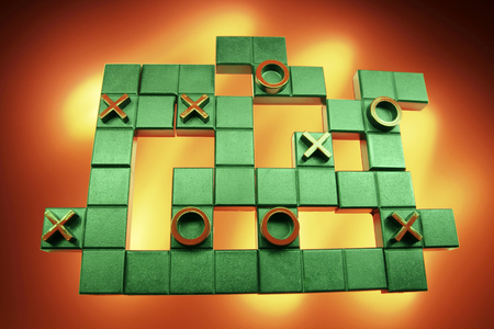 Tic Tac Toe Puzzle on Red Backgroundの写真素材