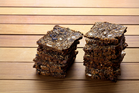 Crispbread on Wooden Backgroundの写真素材