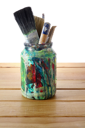 Paint Tools on Wooden Backgroundの写真素材