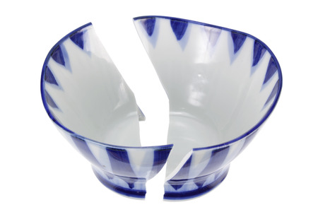 Broken Bowl on White Backgroundの写真素材