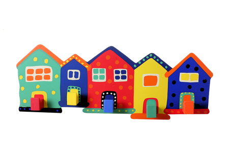 Toy Houses on White Backgroundの写真素材