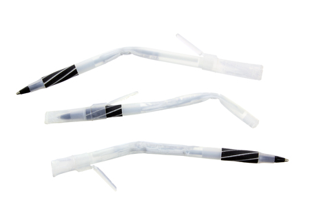 Broken Ballpoint Pens on White Backgroundの写真素材