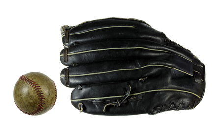 Baseball Glove and Ball on White Backgroundの写真素材