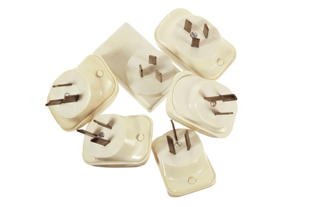 Power Adaptors on White Backgroundの写真素材