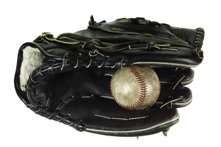 Baseball Glove and Ball on White Backgroundの写真素材