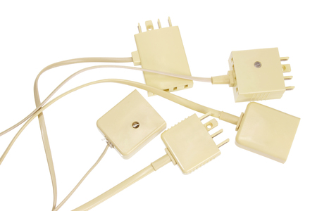 Phone Plugs on White Backgroundの写真素材
