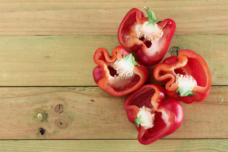 Red Capsicum on Wooden Backgroundの写真素材