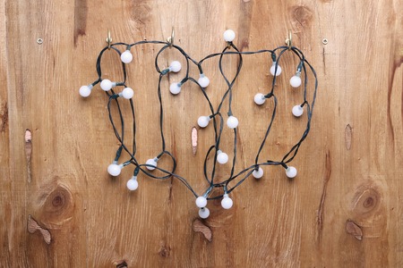 Fairy Lights with Wooden Backgroundの写真素材