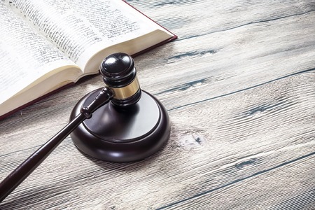 judge gavel on  wooden table with space for text