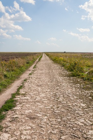 Old stone road in Russia, in fieldの写真素材