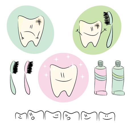 Icons, fun illustrations on the theme of dental care for childrenのイラスト素材