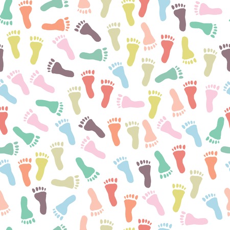 Seamless baby pattern with colorful footprints on a white background のイラスト素材