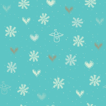 Seamless holiday background with snowflakes, hearts and angelsのイラスト素材
