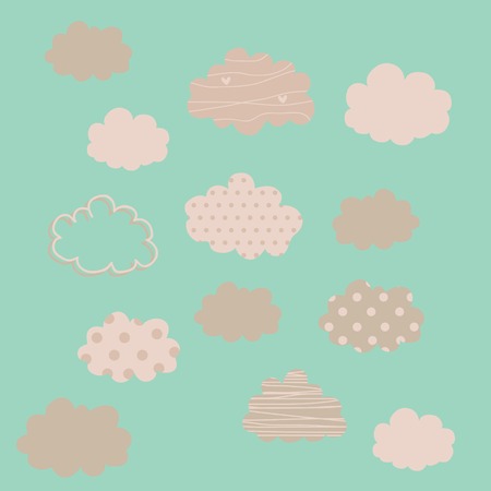 Cute set of cartoon clouds, isolated iconsのイラスト素材