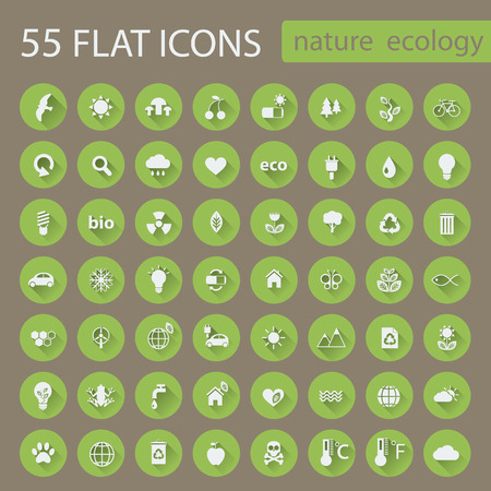 Big set of nature ecology green icons with long shadow.のイラスト素材