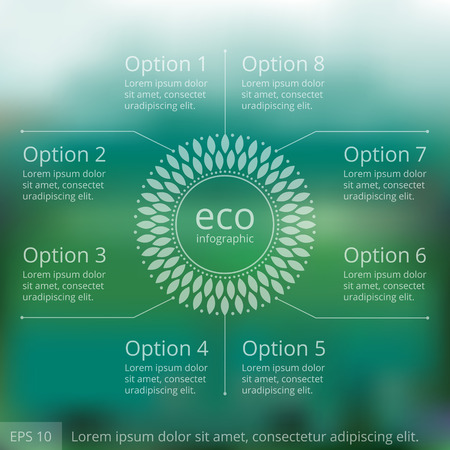 Vector web eco template with infographic, number option templates. For website design and mobile app. Minimalistic nature landscape blur backgroundのイラスト素材