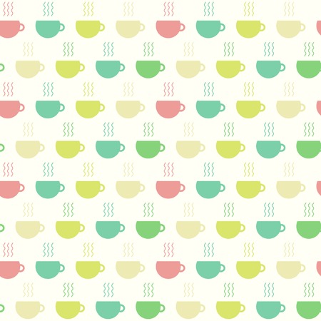 Simply seamless pattern with colored cups of tea. Vector background in flat for designのイラスト素材