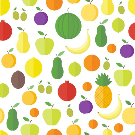 Seamless pattern with fresh fruits and berries on a white background. Vector backgroundのイラスト素材