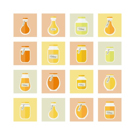 Jars of honey set of icons. Vector elements for designのイラスト素材
