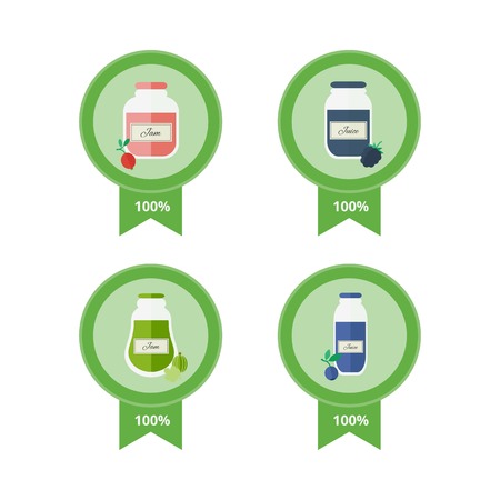 Jars of jam and juice stickers set.のイラスト素材