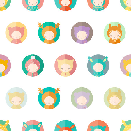 Seamless background with funny characters dressed as animals. Kids illustration in vectorのイラスト素材