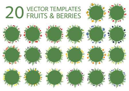 Set of circle fruits and berries labels. Vector illustrationのイラスト素材