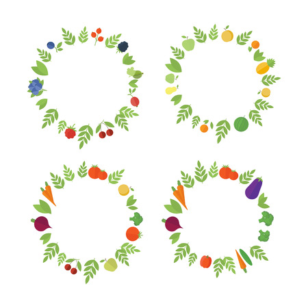 Set of frames with colorful vegetables and fruits in vector for designのイラスト素材