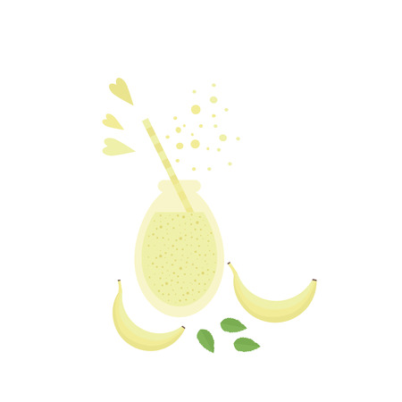 Glass jar with fruit shake smoothie and banana on a table. Vector illustrationのイラスト素材