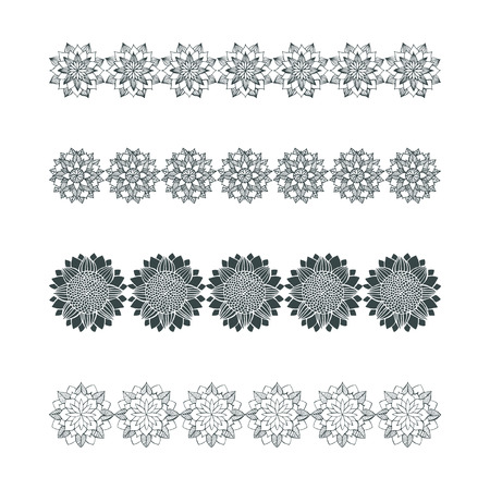 Set of monochrome floral vector elements for design. Ornate bordersのイラスト素材