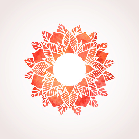 Watercolor red frame with lace flower pattern. Oriental element for design isolated on white background. Vector illustrationのイラスト素材