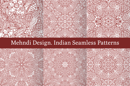 Set of ethnic seamless patterns in oriental indian style. のイラスト素材